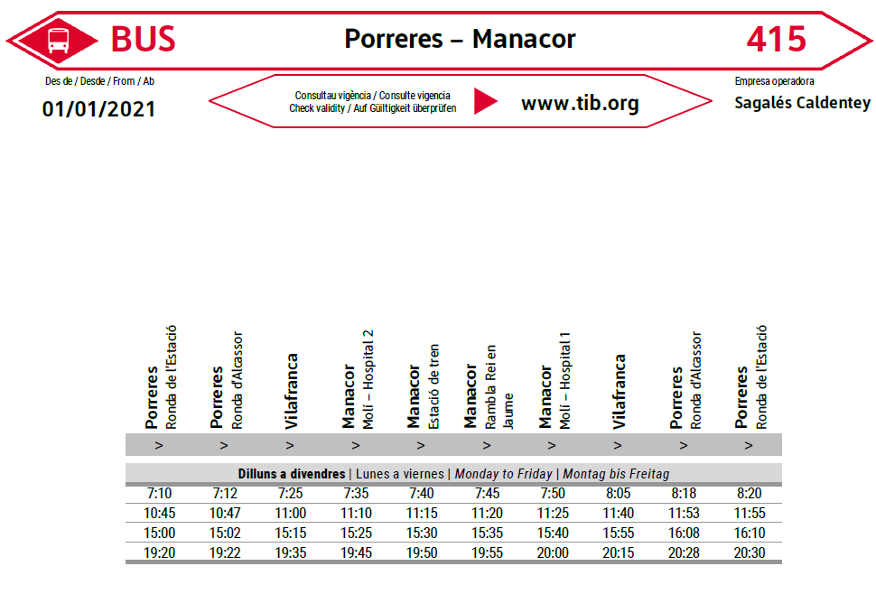 PORRERES TENDRÀ CONNEXIÓ AMB AUTOBUS A L'HOSPITAL DE MANACOR I EL PAC DE VILAFRANCA