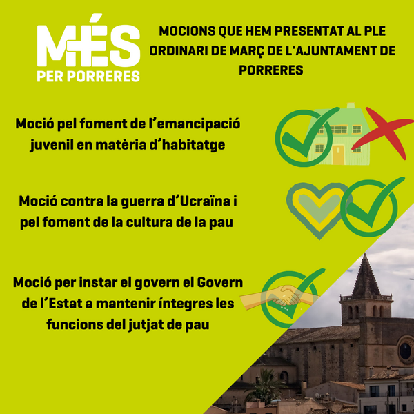 MÉS PER PORRERES ACONSEGUEIX EL COMPROMÍS DE L’AJUNTAMENT EN CREAR AJUDES AL LLOGUER PER JOVES DE PORRERES